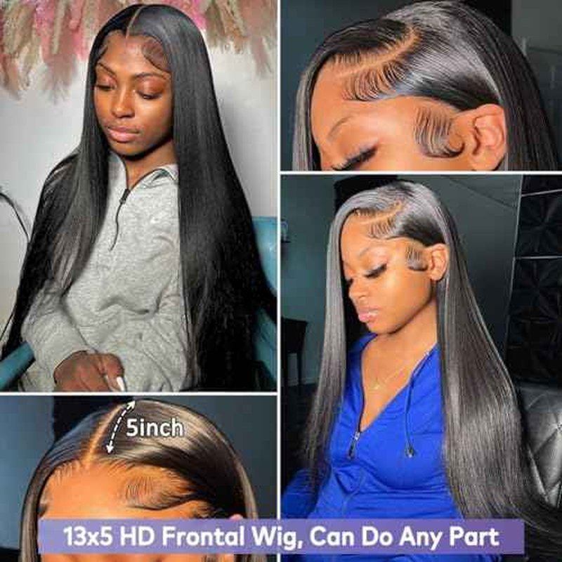 Flady 24 inch HD Lace Front Wigs Human Hair 13x4 Pre Plucked Bleached Knots Lace Front Wig 180% Bone Straight Human Hair Wigs for Black Women Glueless Transparent Lace Frontal Wigs Human Hair
