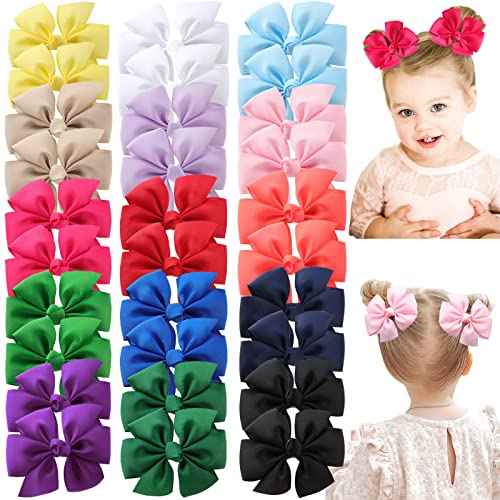 30PCS 4 Inch Pinwheel Hair Bows for Baby Girls, Oaoleer Boutique Grosgrain Ribbon Toddler Bows Hair Clips, Gift for Kids Hair Accessories In Pair