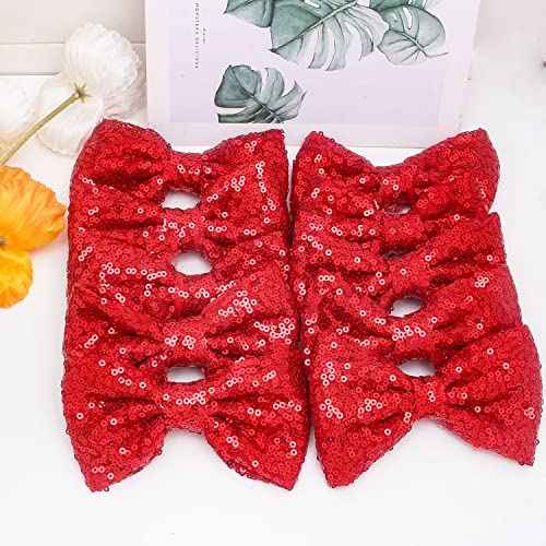 12 Pieces Red Sequin Bows for Girls 4.7" Large Cheer Hair Bow with Alligator Clips Hair Accessories for Kids Toddler Cheerleaders Teen Girls College Sports