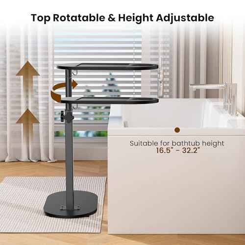 Bamboo Bathtub Table with Adjustable Height, Freestanding Bath Tray Caddy Board Tub Organizer, House Warming Gift, New Home, Anniversary Wedding Gifts, Bridal Shower Gift for Women