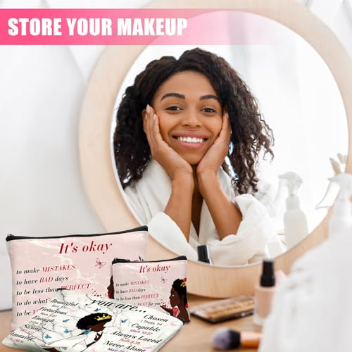 Silkfly 12 Pcs African American Cosmetic Bag for Women Bulk Christian Inspirational Gift Makeup Bag for Black Women Afro Queen Zipper Travel Pouch Purses Toiletry Organizer for Mother Day(Novel)