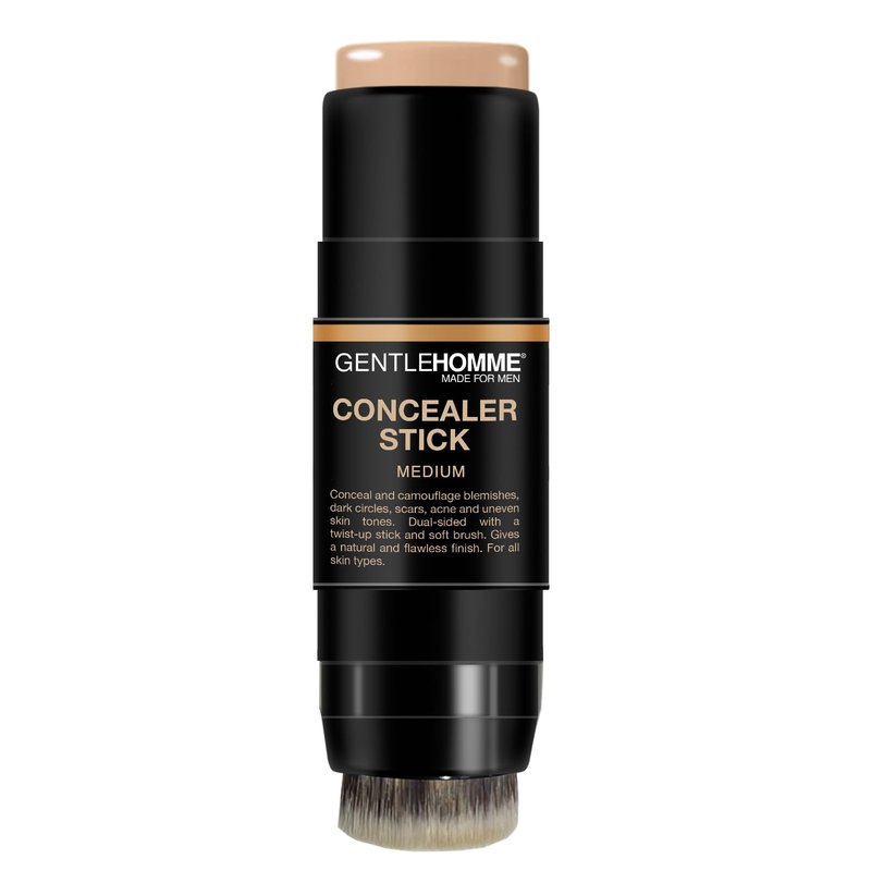 Concealer Stick with Brush for Men - Eraser Dark Circles - Men’s Multi-Use Concealer - Dual Sided Full Coverage with Soft Brush - Buildable Coverage Makeup - All Skin Types - (Medium)