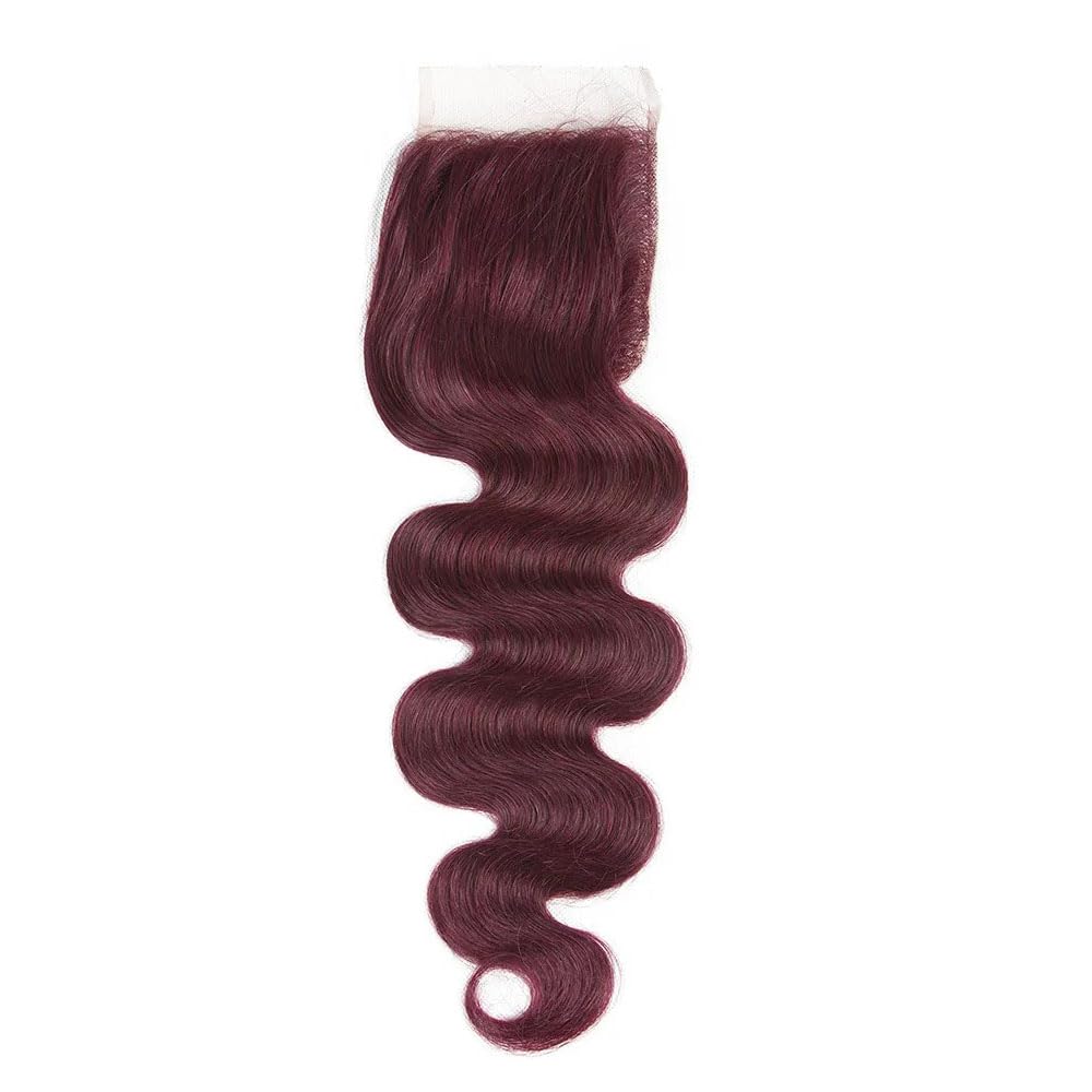 #99j Wine Red Lace Closure 4X4 HDTransparent Lace Front 24 Inch Brazilian Virgin Hair Free Part Pre Plucked 100% Burgundy Body Wave Lace Closure Human Hair Extensions