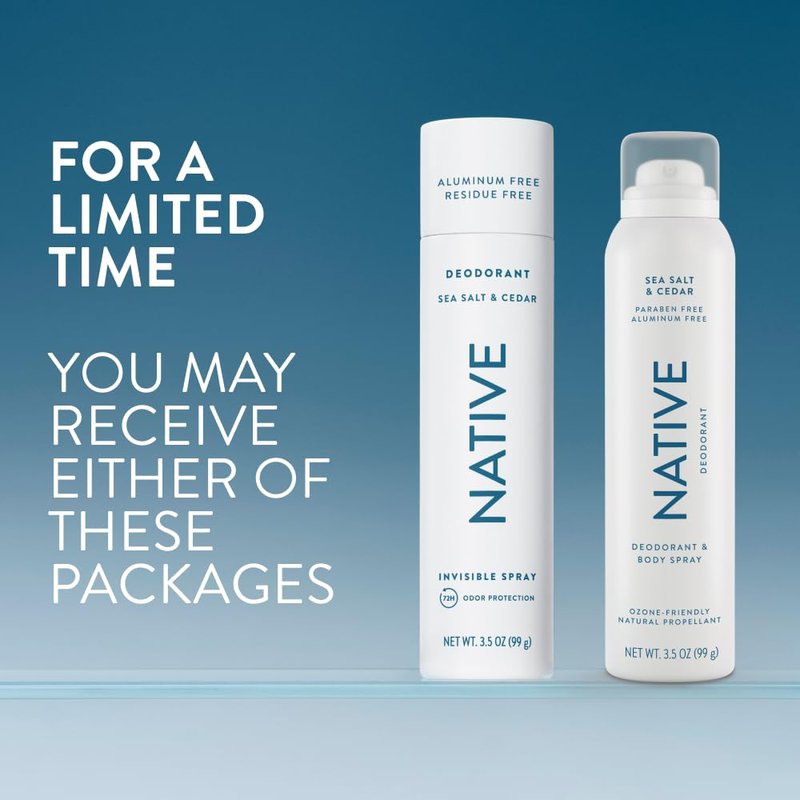Native Deodorant & Body Spray - Sea Salt & Cedar | 72-Hour Odor Protection, Aluminum-Free, 3.5 oz