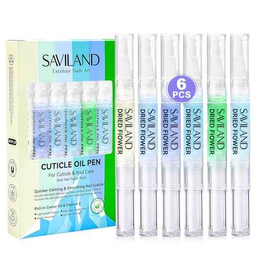 SAVILAND Soothing Cuticle Oil Pen: 6Pcs Plant-Based Nail Oil with Aloes Vitamin E Nail Strengthener Refreshing Nail Growth Serum Cuticle Softener for Moisturizing Repairing Dryness Redness Peeling