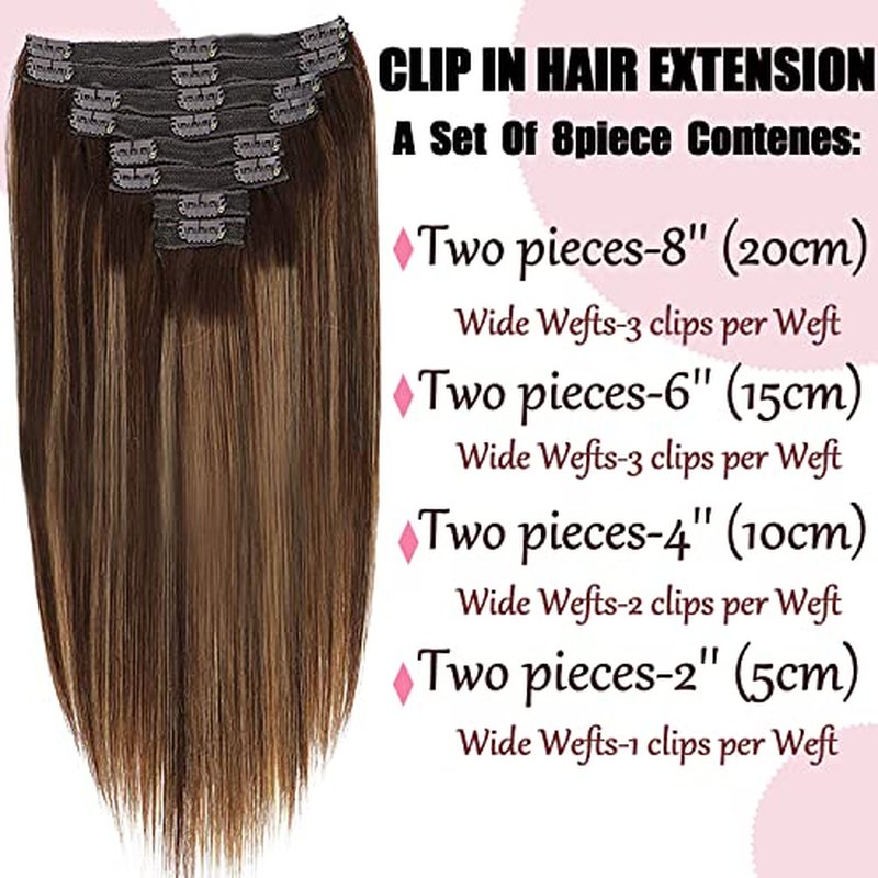 Clip in Hair Extensions Human Hair 120g Real Human Hair Extensions Clip in Balayage Chocolate Brown to Caramel Blonde 8PCS Clip in Straight Remy Hair Extensions (14 inch, 4/27/4)