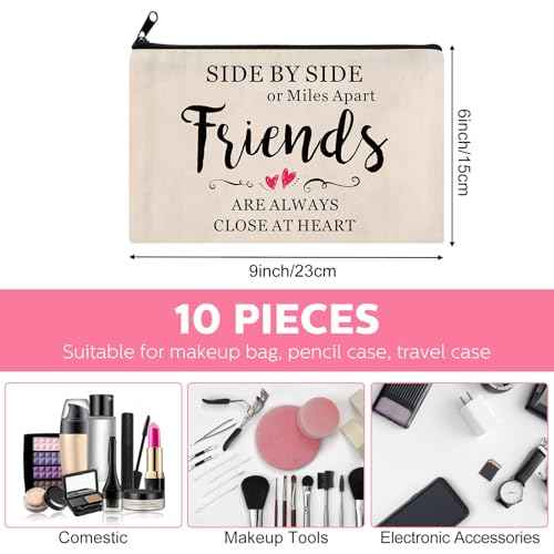 Saintrygo 10 Pieces Friendship Gifts for Women Good Friend Cosmetic Bags Funny Long Distance Friendship Makeup Bags Christmas Gift Travel Toiletry Makeup Zipper Pouch for BFF Soul Sister(Heart Style)