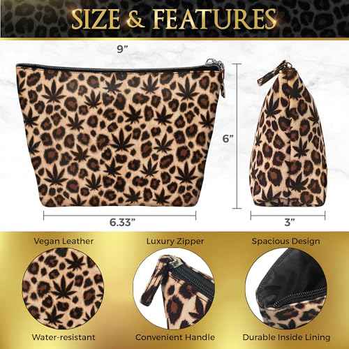 Vegan Leather Leopard Makeup Bag Cute Girly Girl Things Mothers Day Gifts for Mom Women Best Friend Birthday Stuff Sister Small Cosmetic Travel Toiletry Make Up Accessories Girls Gift Cheetah Print