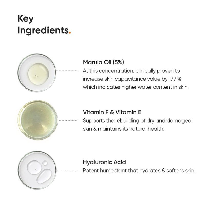 Minimalist Face Moisturizer for Dry Skin | Marula Oil 5% With Hyaluronic Acid For Deep Nourishment & Hydration | Face Hydrating Moisturizer | For Women & Men | 1.7 Oz / 50 gm