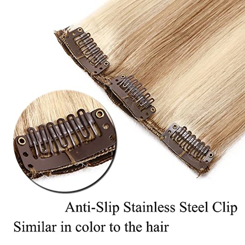 MY-LADY Clip in Hair Extensions Real Human Hair Ash Blonde & Bleach Blonde 14 Inch 60g Remy Hair 8pcs Weft Balayage Full Head Straight for Women