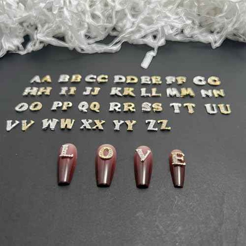 52 Pcs 3D Silver and Gold Nail Charms Letters Initial Charms for Nails Nail Letter Charms Alphabet Rhinestone Letter Nail Charms for Nail Art Design Decoration DIY Craft
