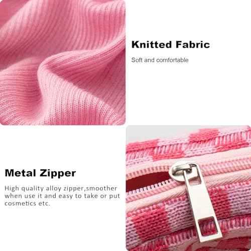 KOTORA 3pcs Checkered Mini Makeup Bag Pocket Cosmetic Bag Portable Aesthetic Preppy Makeup Bag for Women Mini Travel Makeup Organizer Storage Car Accessories (Blue Pink Purple)