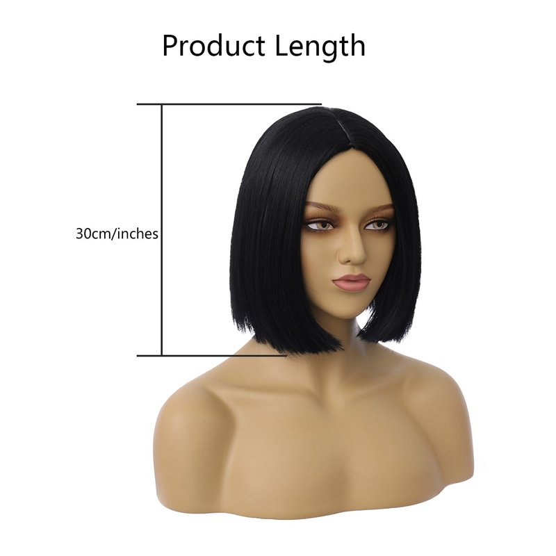 MAGQOO Black Wig for Women Black Bob Wig Short Black Wig Straight Black Wigs Middle Part Synthetic Heat Resistant Cosplay Costume Party Wigs (12 Inches)