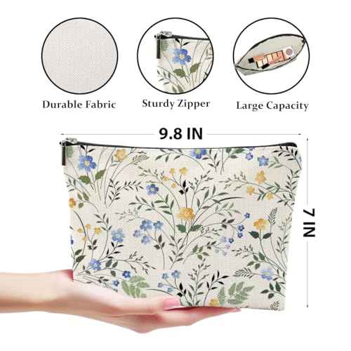 4 Pcs Watercolor Wildflower Makeup Bag, Botanical Cosmetic Bag Plant Lover Friendship Gifts for Women Sister Bestie Mom Friend Thanksgiving Christmas Birthday Gifts Travel Toiletry Bag Accessories