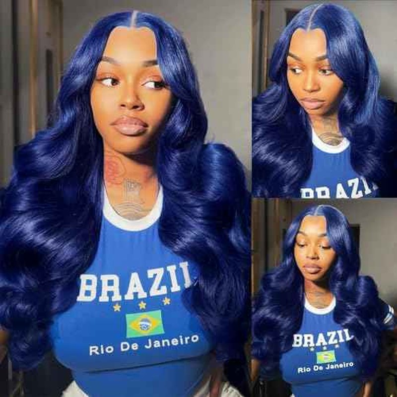 30 Inch Blue Lace Front Wigs Human Hair 13x6 Hd Transparent Body Wave Lace Frontal Wigs Human Hair Pre Plucked 180% Density Glueless Dark Blue Wig for Women Wear And Go Navy Blue Wig