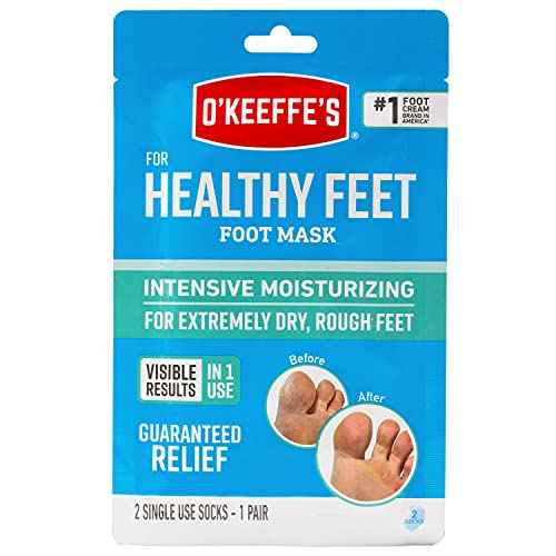 O'Keeffe's for Healthy Feet Intensive Moisturizing Foot Mask; Guaranteed Relief for Extremely Dry; Rough Feet; One Pair Single-Use Hydrating Foot Mask Socks; (Pack of 4)