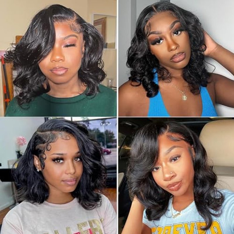 Wavy Bob Wig Human Hair 13x4 Lace Front Wigs Human Hair Pre Plucked Glueless Wigs Human Hair 12 Inch Short Bob Wigs Brazilian Body Loose Wave Wear and Go Human Hair Wig