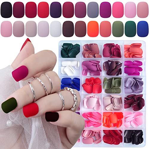 LoveOurHome 576pc Round Square Press on Nails Short Fake Nails Matte Acrylic Nails Press ons Nail XS Short Sqroval False Nails Kit Presson Artificial Fingernails for Women Girls Kids