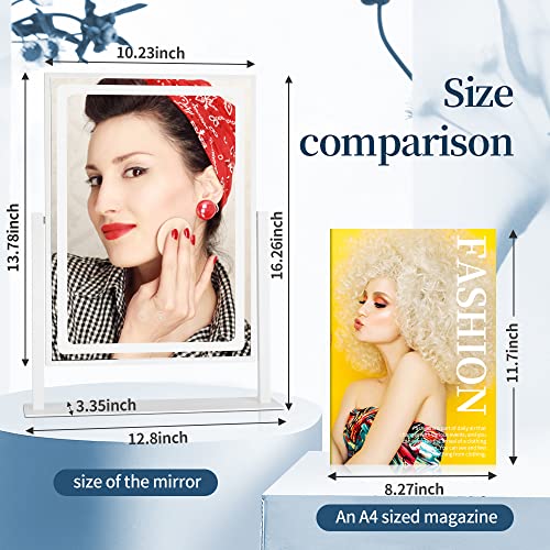 Vanity Mirror with Lights - 13.78"¡¿ 10.23" Adjustable Lighted Makeup Mirror for Desk, Detachable 10X Magnification Mirror, Touch Sensor, Desk Mirror for Bedroom & Dressing Room (White)