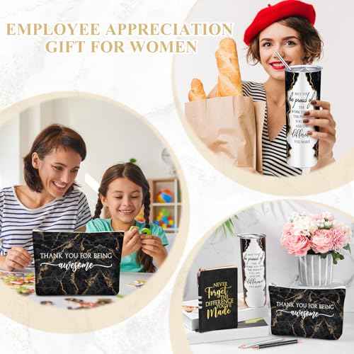 Domensi 6 Pcs Employee Appreciation Gift Set for Women Female Christmas Thank You Gift May You Be Proud 20 oz Rustic Marble Sign Tumbler Makeup Bag Journal for Teacher Nurse Lady Work Business(Black)