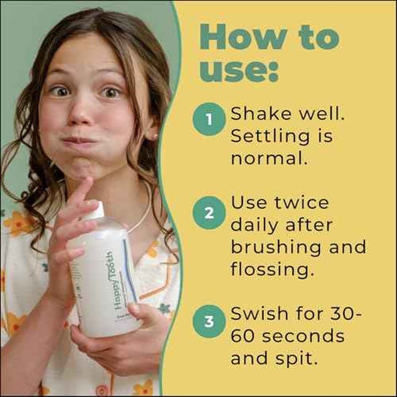 Happy Tooth Hydroxyapatite Mouthwash, Fluoride Free, Teeth Whitening, Remineralizing for Enamel Strength, Fresh Breath, Oral Microbiome Support, Dentist Formulated, Gentle Care, Fresh Mint, 20 Fl Oz