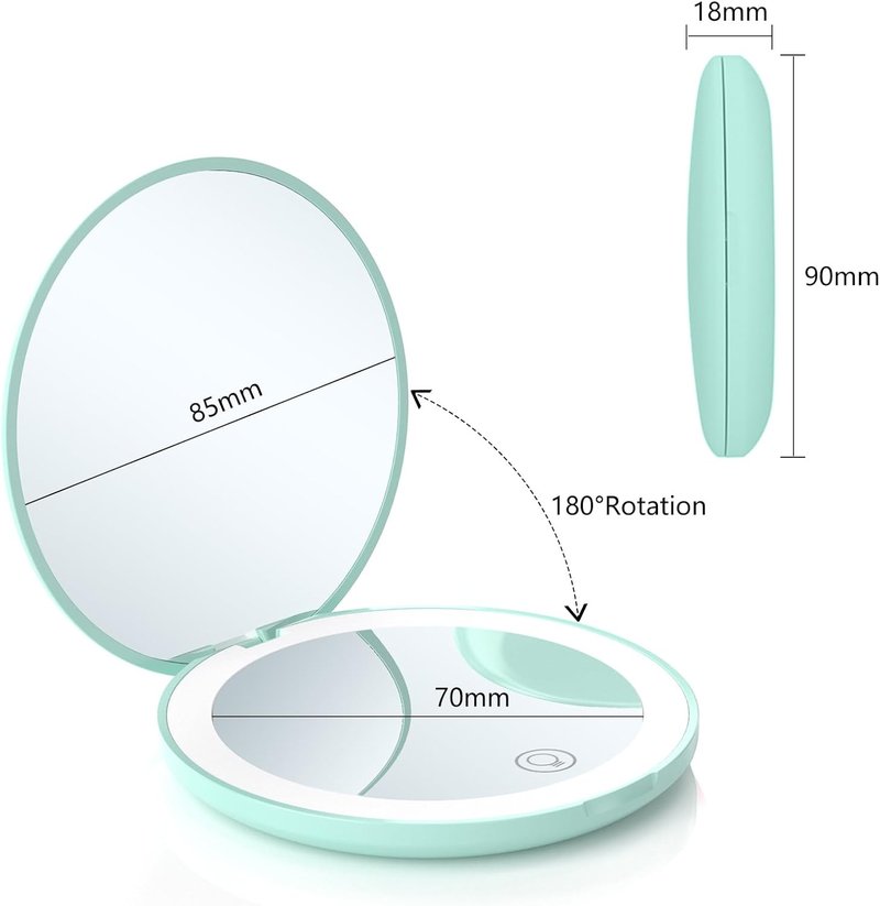 15X Magnifying Pocket Mirror with LED Light - Compact 3.5-Inch Folding Travel Mirror | Ideal Gift for Women (Cyan)