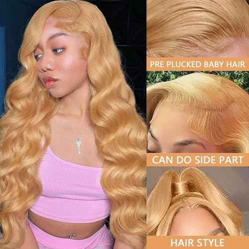 Honey Blonde Lace Front Wigs Human Hair 27# Colored Human Hair Lace Front Wigs 13x6 Body Wave Lace Front Wigs Human Hair 180 Density Glueless Honey Blonde Wig Human Hai r Pre Plucked 22 Inch