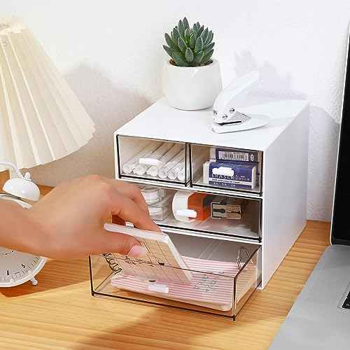 Makeup Organizer with 4 Drawers, Desk Organizer, Cosmetics Storage Box for nail polish, Lipstick, Brushes, Jewelry, Skincare, Bathroom Organization Boxes - White