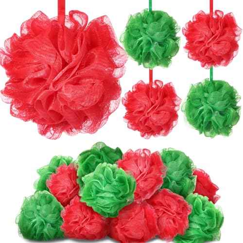 24 Pcs Halloween Bath Loofah Sponge Orange Black Loofah Exfoliating Body Scrubber Shower Sponge 50g Mesh Shower Pouf Balls Gift Set for Women Men Christmas Bathing Accessories