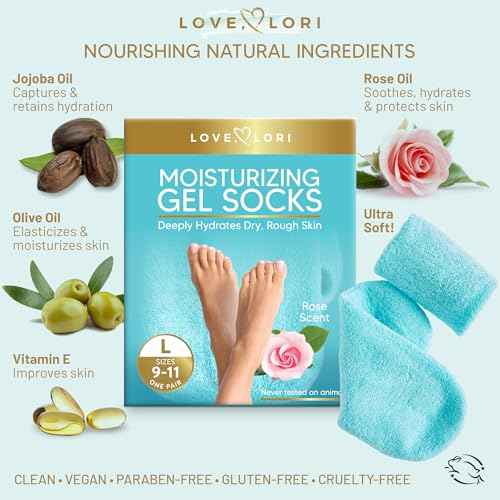 Moisturizing Socks - Gel Silicone Aloe Spa Socks (Sizes 9-10) Infused with Vitamin E & JoJoba Oil - Self Care Gifts for Women, Spa Gifts for Women, Stocking Stuffers for Adults