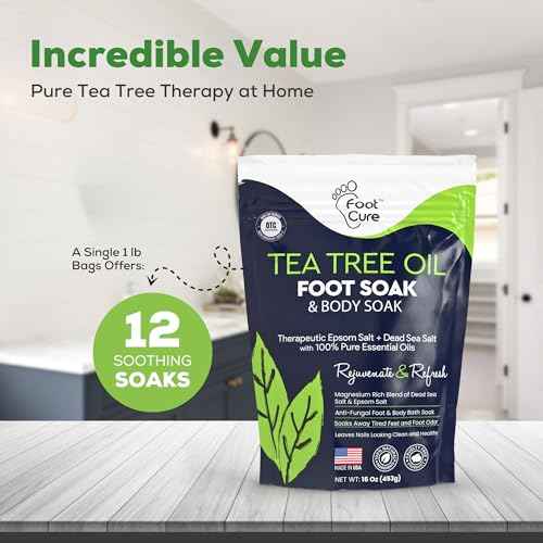 Tea Tree Oil Foot Soak with Epsom Salt - For Toenail Repair, Athletes Foot, Softens Calluses, Soothes Sore & Tired Feet, Nail Discoloration, odor Scent, Spa Pedicure Care - Made in USA 16 oz
