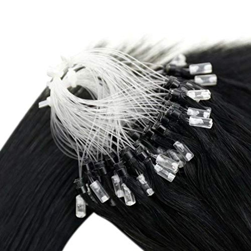 LaaVoo Microlink Hair Extensions Human Hair Black Micro Beads Hair Extensions 20 Inch Jet Black Real Human Hair 50g 50s