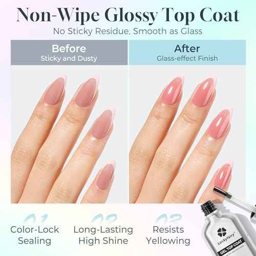 Gel Base and Top Coat Set: 15ml Rubber Base Coat, No Wipe Glassy Top Coat Gel Nail Polish, Acid-free Soak Off Combination for Nail Strengthener, Long Lasting Manicure DIY at Home Lamp Cure
