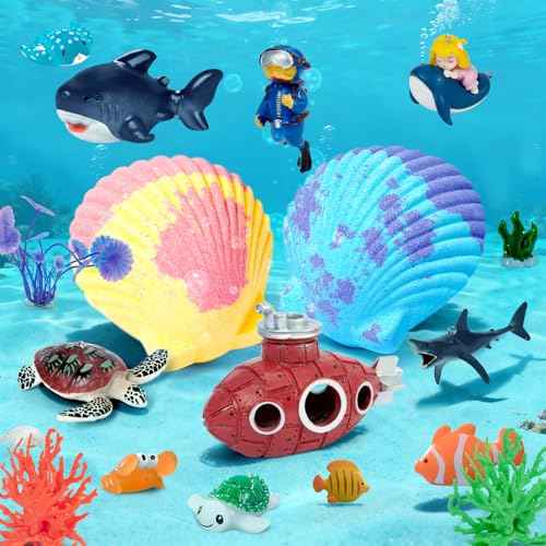Ocean Bath Bombs for Kids with Toys Inside, 12 Pack Kids Shell Bath Bombs with Surprise Sea Animal Toys for Boys Girls Handmade Bubble Bath Fizzies Birthday Christmas Gift Set