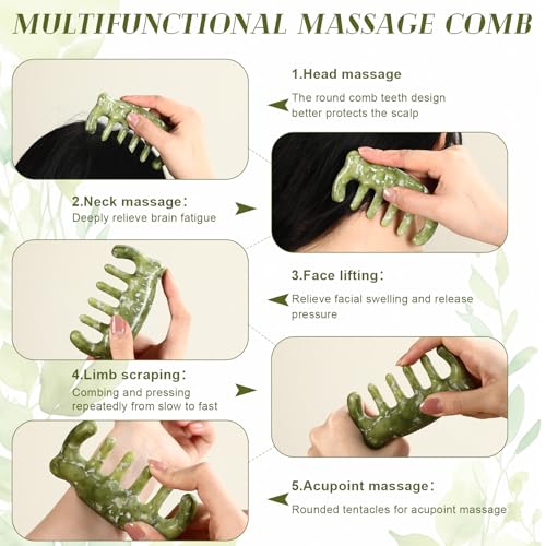 Weysat 4 Pcs Gua Sha Facial Tools Set Jade Eye Mask Facial Jade Massage Comb Scrap Massage Tool Guasha Stone Board Multifunctional Gua Sha Comb for Spa Acupuncture Therapy Esthetician Essentials