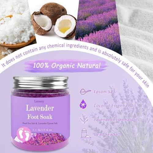 Lavender Foot Soak with Epsom Salt and Sea Salt. Organic Natural Handmade Spa Pedicure Care For Foot Callus, Dry Cracked, Tired Feet, Stubborn Foot Odor Scent.(1.1 Lbs£©