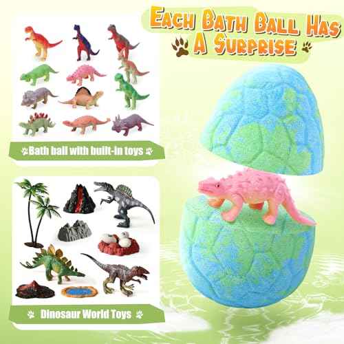 Golray Bath Bombs for Kids with Surprise Inside Dinosaur Toy, 12 Pack Dinosaur Eggs Bath Bombs Pretend Playset, Handmade Bubble Bath Fizzies Stocking Stuffers Birthday Christmas Gift for Boys