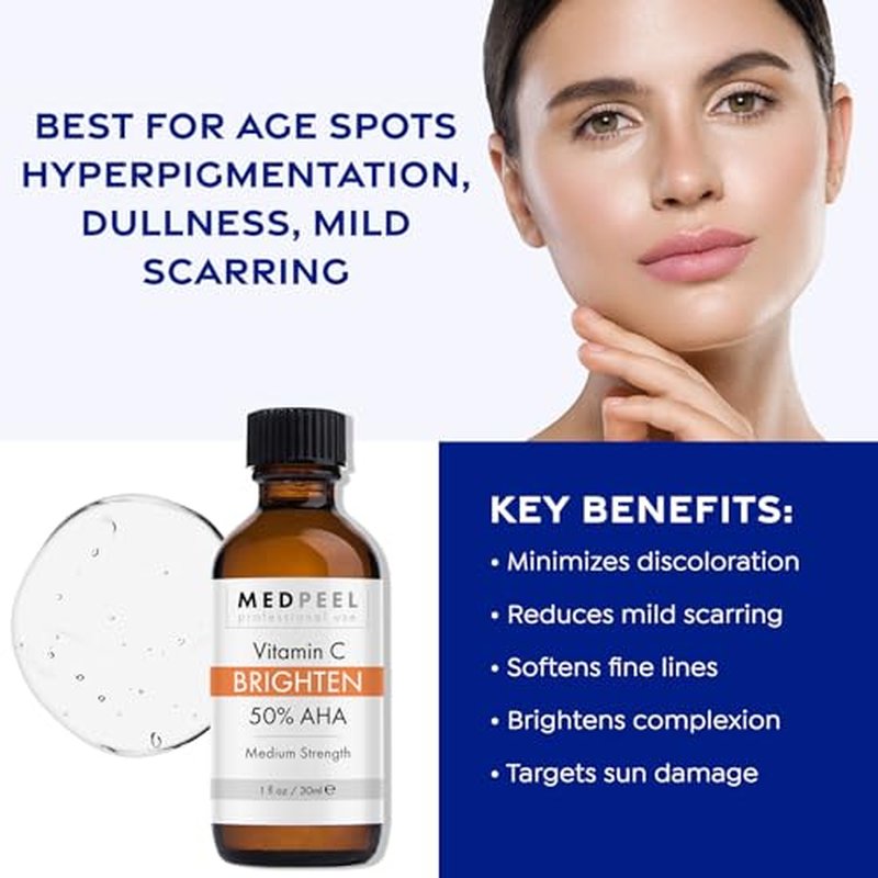 Medpeel 50% AHA & Vitamin C Brightening Essential Peel Kit, Includes Peel, Prep, Neutralizer, Medium Strength Professional Grade Chemical Face Peel, Minimize Fine Lines Wrinkles, 1oz/30ml (Kit of 3)