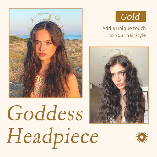 Gold Halo Crown Moon Stars Goddess Crown Alloy Goddess Headpiece Party Tiaras Crowns for Women Wedding Birthday Christmas Hair Accessories for Women and Girls