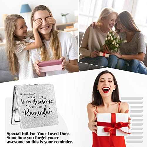 Qunclay 12 Pcs Employee Appreciation Gifts, Compact Mirror for Women Inspirational Makeup Mirror Favors for Thanksgiving Christmas Coworker Team