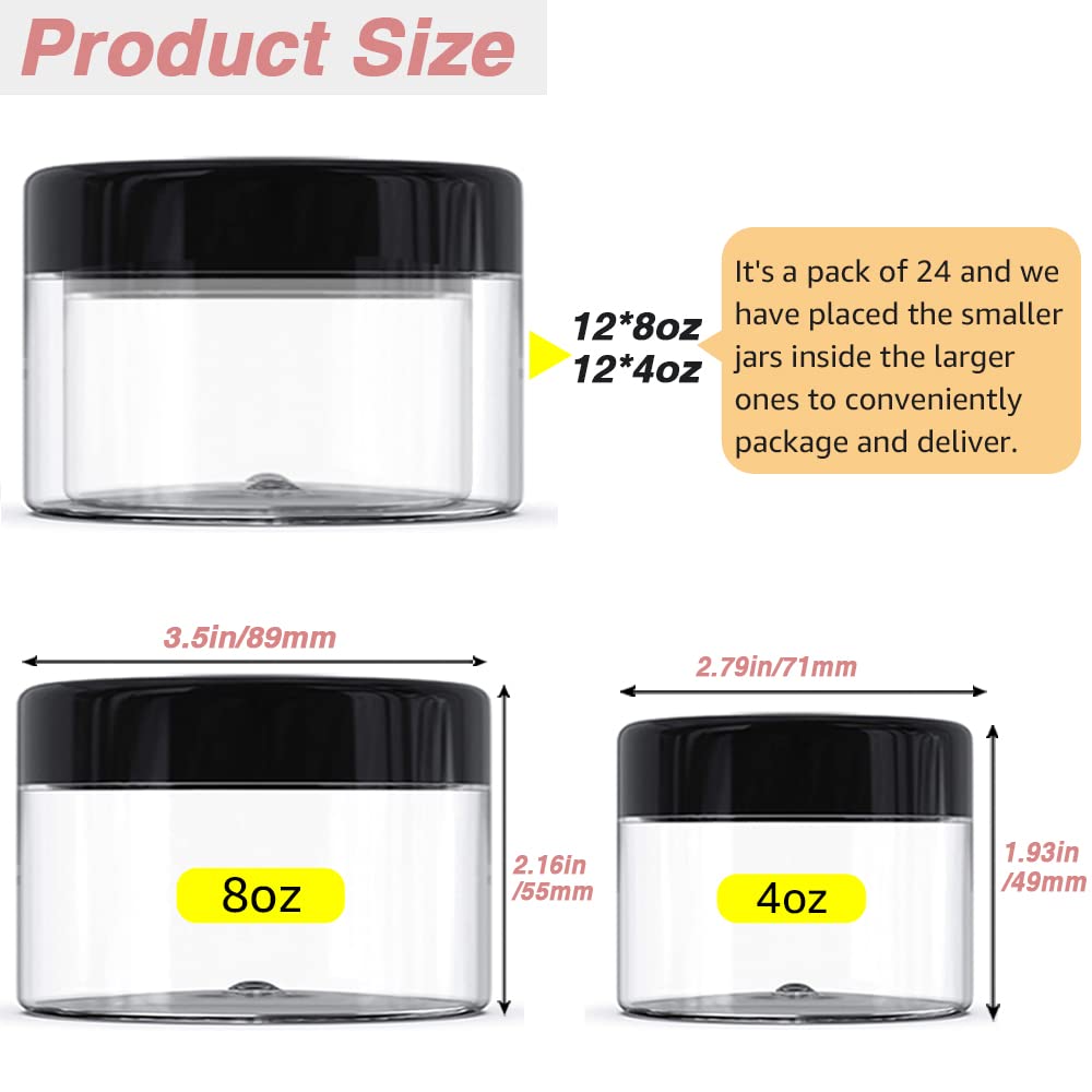 4 oz & 8oz Body Butter Containers with Lids + 2oz & 4oz Small Plastic Containers with Lids (Set of 48) Plastic Jars with Lids Cosmetic Jar