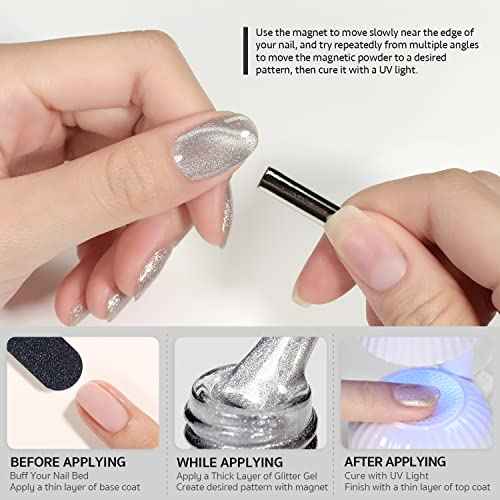 GAOY Cat Eye Gel Nail Polish, Glitter Holographic Nail Polish with Magnet, 16ml Reflective Translucent UV Gel for DIY at Home, 1138 Silver