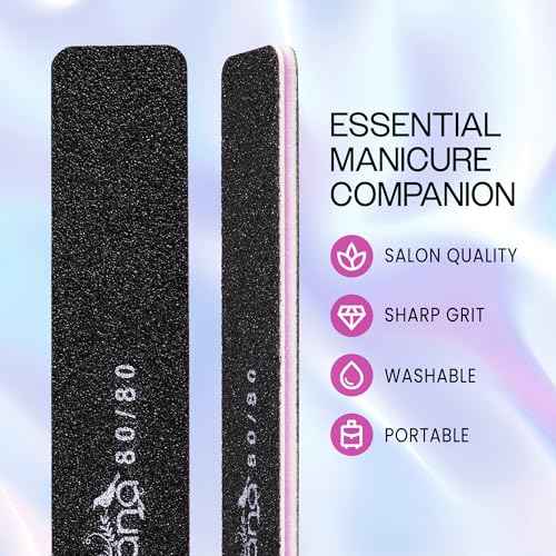 10pcs - PANA Jumbo Double-Sided Emery Nail File for Manicure, Pedicure, Natural, and Acrylic Nails - Black (Grit 80/80)
