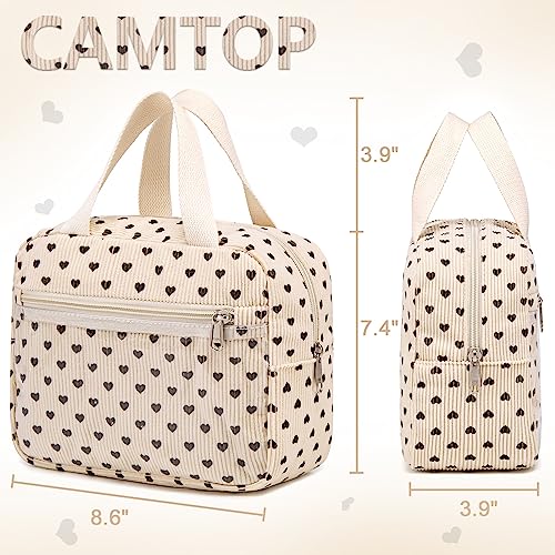 CAMTOP Makeup Bag Women Girls Corduroy Cosmetic Bags Travel Toiletry Purse Zipper Pouch (Black Heart)