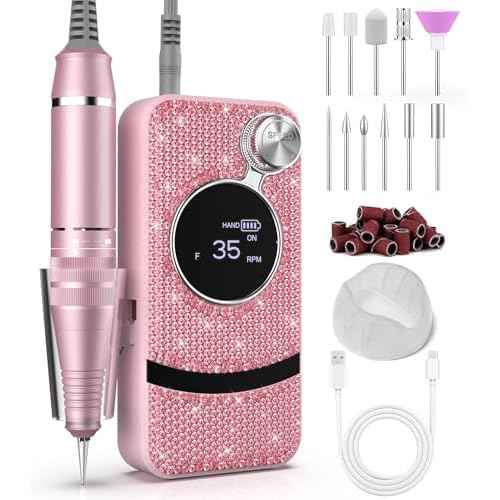 Professional Electric Cordless Nail Drill File with 11 Nail Drill Bits, 35000RPM DIY Glitter e Filer for Nails Kit Machine for Acrylic Nails Gel Polishing for Manicure Salon Home