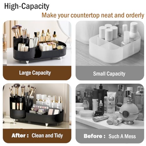 Makeup Organizer Countertop Rotating Makeup Organizer for Vanity Large Capacity Cosmetic Display Case with Makeup Brush Holder Cosmetic Organizer Countertop£¨Black£©