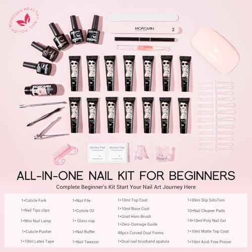 Morovan Poly Gel Nail Kit: All-in-One Beginners Practice Set With Mini Lamp & Slip Solution For DIY Nail Extension Gel Kit Starter At Home User Friendly & Salon Results Path From Beginners To Master