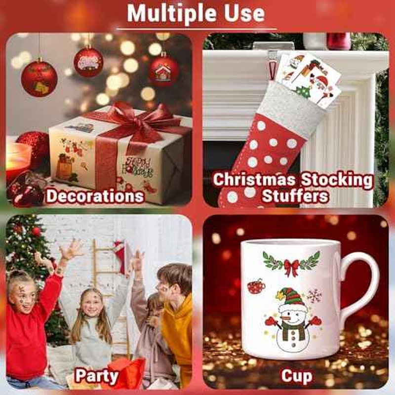350+ PCS Christmas Temporary Tattoos for Kids, Xmas Santa Claus Snowman Penguin Elk Tattoos Stickers, Christmas Stocking Stuffers Fake Tattoos for Girls Boys, Party Supplies Favors Decors, 36 Sheets