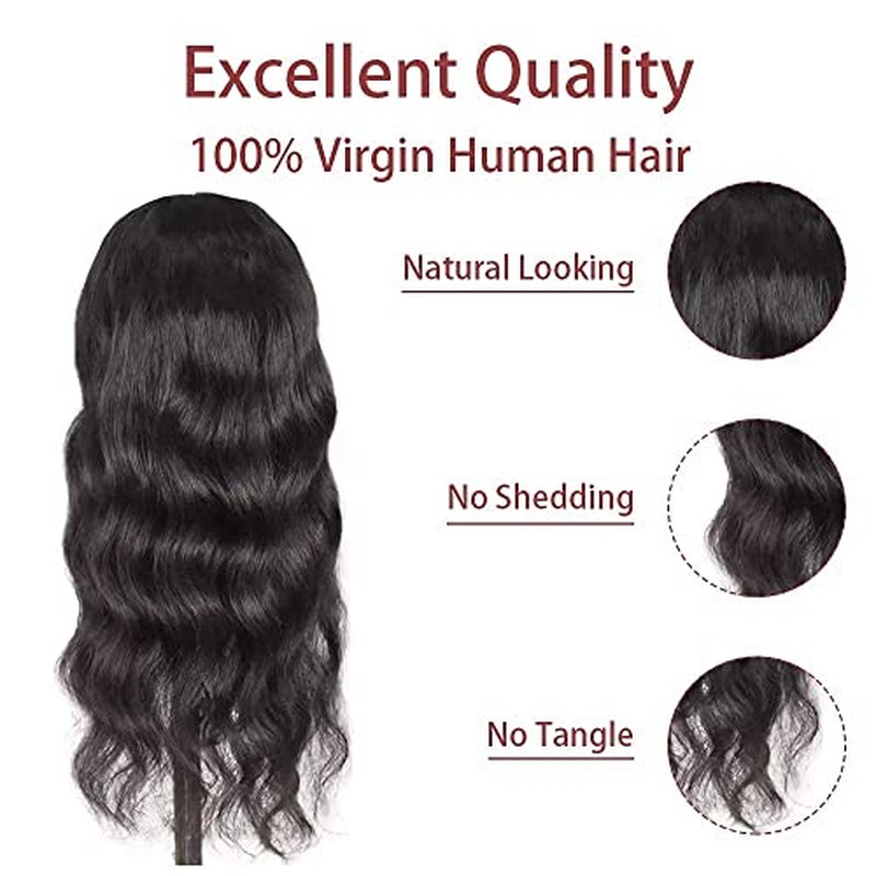 feibin Headband Wig Human Hair Wigs for Black Women Human Hair Headband Wig Body Wave 18 Inch Wear and Go Wigs Glueless Human Hair Wig Machine Made None Lace Front Wig Natural Color 150% Density