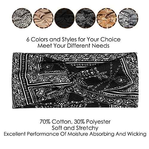 Artilady 6 Pack Boho Headbands for Women - Wide Bandana Headband Non Slip Stretchy Cheetah Paisley Print Turban Headwarp Twisted for Girls